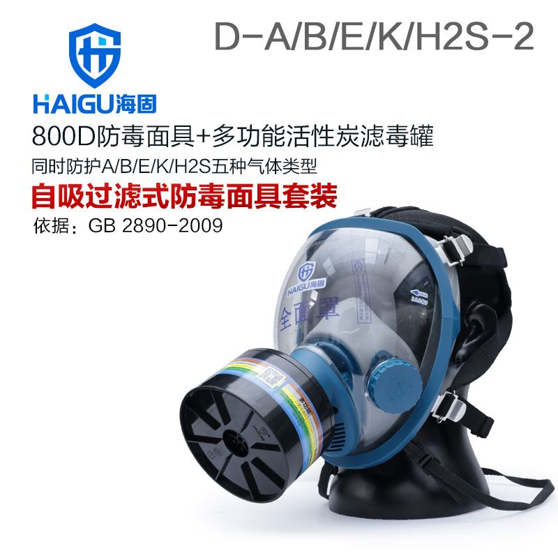 海固800D全面罩+HG-ABS/D-A/B/E/K/H2S-2滤毒罐 综合防毒气套装