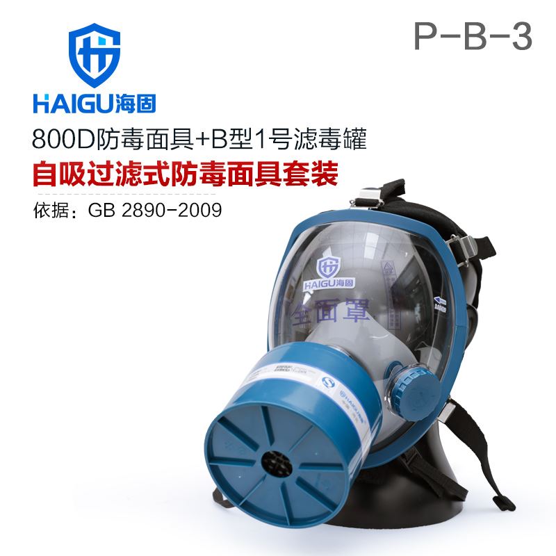 海固800D全面罩+HG-ABS/P-B-3滤毒罐 无机气体综合防护套装