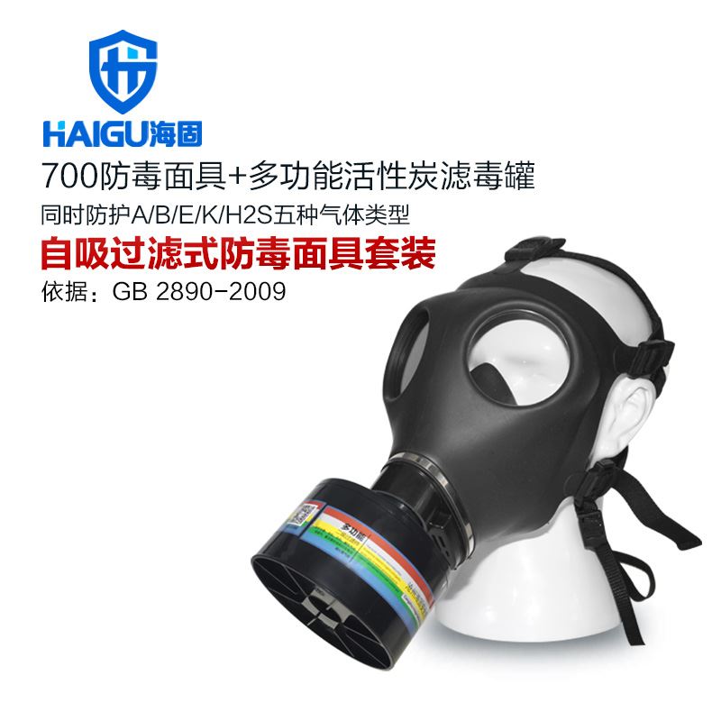 海固700全面罩+HG-ABS/D1-2滤毒罐 综合防毒气 活性炭面具