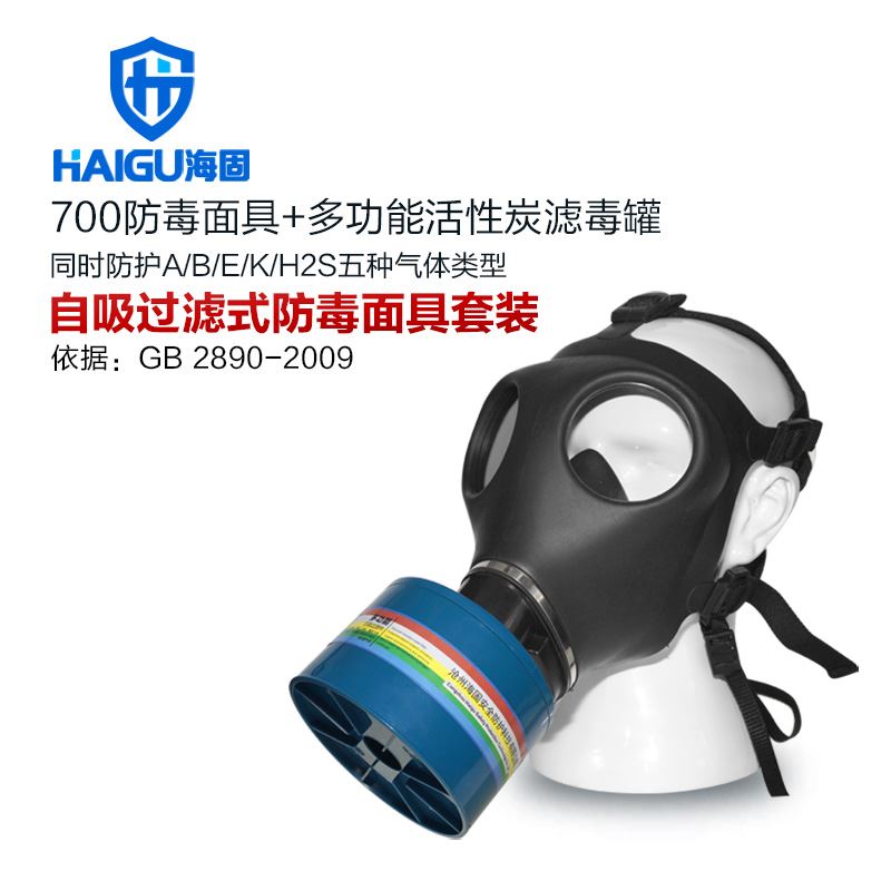 海固700全面罩+HG-ABS/D1-3滤毒罐 综合防毒气 活性炭面具